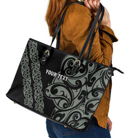 All Black Maori Tribal Tattoo Personalised Leather Tote Bag Moss Green Polynesian Style - Polynesian Pride