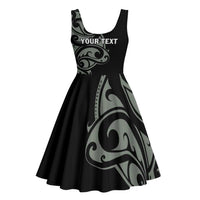 All Black Maori Tribal Tattoo Personalised Midi Dress Moss Green Polynesian Style - Polynesian Pride