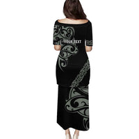 All Black Maori Tribal Tattoo Personalised Puletasi Moss Green Polynesian Style - Polynesian Pride