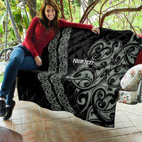 All Black Maori Tribal Tattoo Personalised Quilt Moss Green Polynesian Style - Polynesian Pride