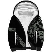 All Black Maori Tribal Tattoo Personalised Sherpa Hoodie Moss Green Polynesian Style - Polynesian Pride