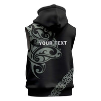 All Black Maori Tribal Tattoo Personalised Sleeveless Zip Hoodie Moss Green Polynesian Style - Polynesian Pride