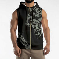 All Black Maori Tribal Tattoo Personalised Sleeveless Zip Hoodie Moss Green Polynesian Style - Polynesian Pride