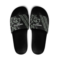 All Black Maori Tribal Tattoo Personalised Slide Sandals Moss Green Polynesian Style - Polynesian Pride