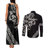 All Black Maori Tribal Tattoo Personalised Couples Matching Tank Maxi Dress and Long Sleeve Button Shirt Stone Gray Polynesian Style - Polynesian Pride