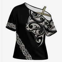 All Black Maori Tribal Tattoo Personalised Cross Shoulder Shirt Stone Gray Polynesian Style - Polynesian Pride