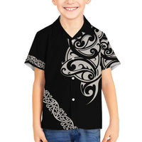 All Black Maori Tribal Tattoo Personalised Family Matching Puletasi and Hawaiian Shirt Stone Gray Polynesian Style LT9 Son's Shirt Gray - Polynesian Pride