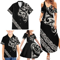 All Black Maori Tribal Tattoo Personalised Family Matching Summer Maxi Dress and Hawaiian Shirt Stone Gray Polynesian Style - Polynesian Pride