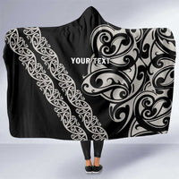 All Black Maori Tribal Tattoo Personalised Hooded Blanket Stone Gray Polynesian Style - Polynesian Pride