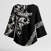 All Black Maori Tribal Tattoo Personalised Kimono Sleeve Blouse Stone Gray Polynesian Style - Polynesian Pride