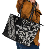 All Black Maori Tribal Tattoo Personalised Leather Tote Bag Stone Gray Polynesian Style - Polynesian Pride
