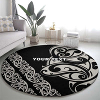 All Black Maori Tribal Tattoo Personalised Round Carpet Stone Gray Polynesian Style - Polynesian Pride