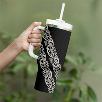 All Black Maori Tribal Tattoo Personalised Tumbler With Handle Stone Gray Polynesian Style - Polynesian Pride