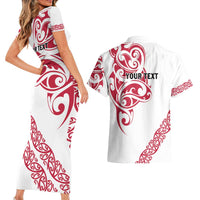 All White Maori Tribal Tattoo Personalised Couples Matching Short Sleeve Bodycon Dress and Hawaiian Shirt Classic Red Polynesian Style - Polynesian Pride