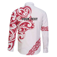 All White Maori Tribal Tattoo Personalised Family Matching Long Sleeve Bodycon Dress and Hawaiian Shirt Classic Red Polynesian Style - Polynesian Pride