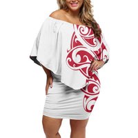 All White Maori Tribal Tattoo Personalised Family Matching Off Shoulder Short Dress and Hawaiian Shirt Classic Red Polynesian Style - Polynesian Pride
