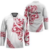 All White Maori Tribal Tattoo Personalised Hockey Jersey Classic Red Polynesian Style - Polynesian Pride