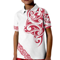 All White Maori Tribal Tattoo Personalised Kid Polo Shirt Classic Red Polynesian Style LT9 Kid Red - Polynesian Pride