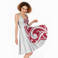 All White Maori Tribal Tattoo Personalised Midi Dress Classic Red Polynesian Style - Polynesian Pride
