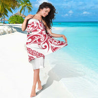 All White Maori Tribal Tattoo Personalised Sarong Classic Red Polynesian Style - Polynesian Pride