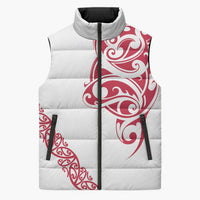 All White Maori Tribal Tattoo Personalised Sleeveless Puffer Jacket Classic Red Polynesian Style - Polynesian Pride