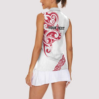 All White Maori Tribal Tattoo Personalised Women Sleeveless Polo Shirt Classic Red Polynesian Style - Polynesian Pride