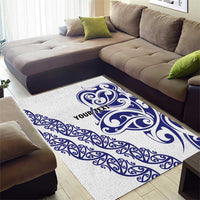 All White Maori Tribal Tattoo Personalised Area Rug Dark Blue Polynesian Style - Polynesian Pride