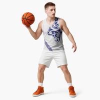 All White Maori Tribal Tattoo Personalised Basketball Jersey Dark Blue Polynesian Style - Polynesian Pride