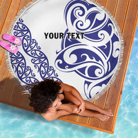 All White Maori Tribal Tattoo Personalised Beach Blanket Dark Blue Polynesian Style - Polynesian Pride
