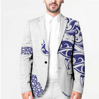 All White Maori Tribal Tattoo Personalised Blazer Dark Blue Polynesian Style - Polynesian Pride