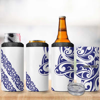 All White Maori Tribal Tattoo Personalised 4 in 1 Can Cooler Tumbler Dark Blue Polynesian Style - Polynesian Pride