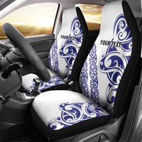 All White Maori Tribal Tattoo Personalised Car Seat Cover Dark Blue Polynesian Style - Polynesian Pride