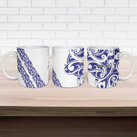 All White Maori Tribal Tattoo Personalised Ceramic Mug Dark Blue Polynesian Style - Polynesian Pride