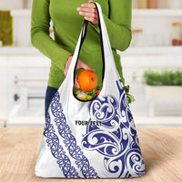 All White Maori Tribal Tattoo Personalised Grocery Bag Dark Blue Polynesian Style - Polynesian Pride