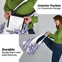 All White Maori Tribal Tattoo Personalised Grocery Bag Dark Blue Polynesian Style - Polynesian Pride