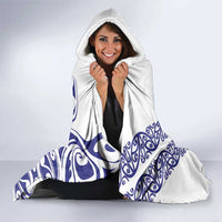 All White Maori Tribal Tattoo Personalised Hooded Blanket Dark Blue Polynesian Style - Polynesian Pride