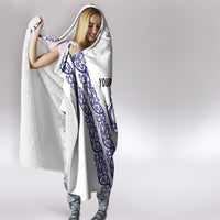 All White Maori Tribal Tattoo Personalised Hooded Blanket Dark Blue Polynesian Style - Polynesian Pride
