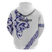 All White Maori Tribal Tattoo Personalised Hoodie Dark Blue Polynesian Style - Polynesian Pride