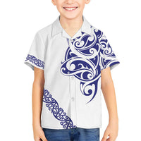 All White Maori Tribal Tattoo Personalised Kid Hawaiian Shirt Dark Blue Polynesian Style LT9 Kid Blue - Polynesian Pride