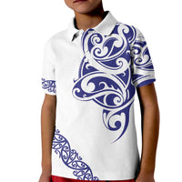 All White Maori Tribal Tattoo Personalised Kid Polo Shirt Dark Blue Polynesian Style LT9 Kid Blue - Polynesian Pride