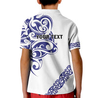 All White Maori Tribal Tattoo Personalised Kid Polo Shirt Dark Blue Polynesian Style LT9 - Polynesian Pride