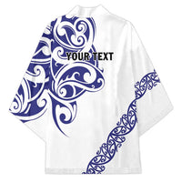 All White Maori Tribal Tattoo Personalised Kimono Dark Blue Polynesian Style - Polynesian Pride