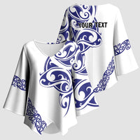 All White Maori Tribal Tattoo Personalised Kimono Sleeve Blouse Dark Blue Polynesian Style - Polynesian Pride