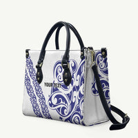 All White Maori Tribal Tattoo Personalised Leather Bag Dark Blue Polynesian Style - Polynesian Pride