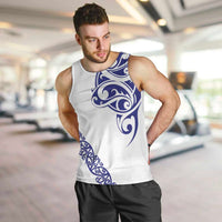 All White Maori Tribal Tattoo Personalised Men Tank Top Dark Blue Polynesian Style - Polynesian Pride