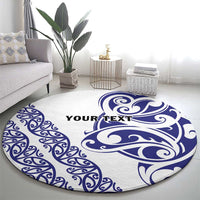 All White Maori Tribal Tattoo Personalised Round Carpet Dark Blue Polynesian Style - Polynesian Pride