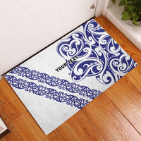 All White Maori Tribal Tattoo Personalised Rubber Doormat Dark Blue Polynesian Style - Polynesian Pride