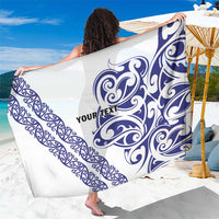 All White Maori Tribal Tattoo Personalised Sarong Dark Blue Polynesian Style - Polynesian Pride