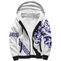 All White Maori Tribal Tattoo Personalised Sherpa Hoodie Dark Blue Polynesian Style - Polynesian Pride