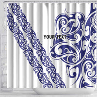 All White Maori Tribal Tattoo Personalised Shower Curtain Dark Blue Polynesian Style - Polynesian Pride